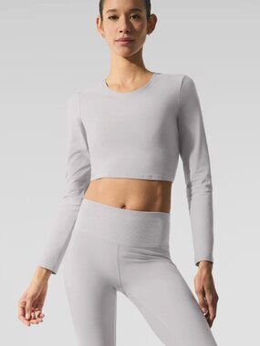 Alo Yoga Washed Alosoft Crop Finesse Long Sleeve Grey Sky Wash XS